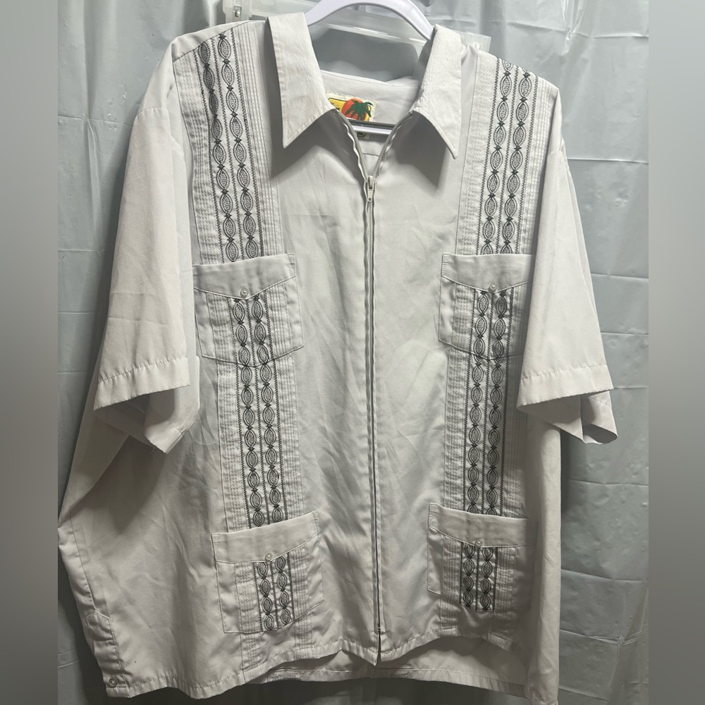 Vintage Haband Guayabera Cuban Zip Front Gray Shirt Size 3X